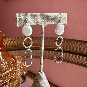 y2k Freshwater Coin Pearl Hammered Sterling Silver Sculptural Artisan Earrings